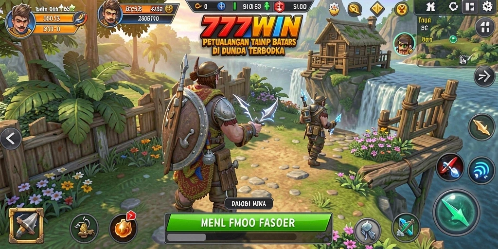 Screenshot gameplay 777WIN menampilkan eksplorasi dunia luas dan interaksi karakter.
