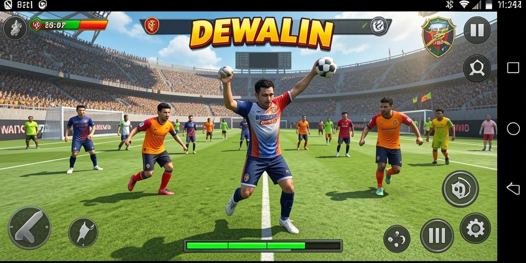 Tangkapan layar DEWALIN menampilkan aksi seru di lapangan olahraga.