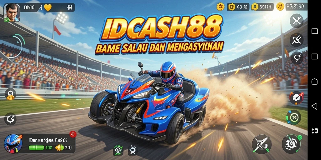 Gameplay IDCASH88 yang mendebarkan dan penuh aksi balapan.