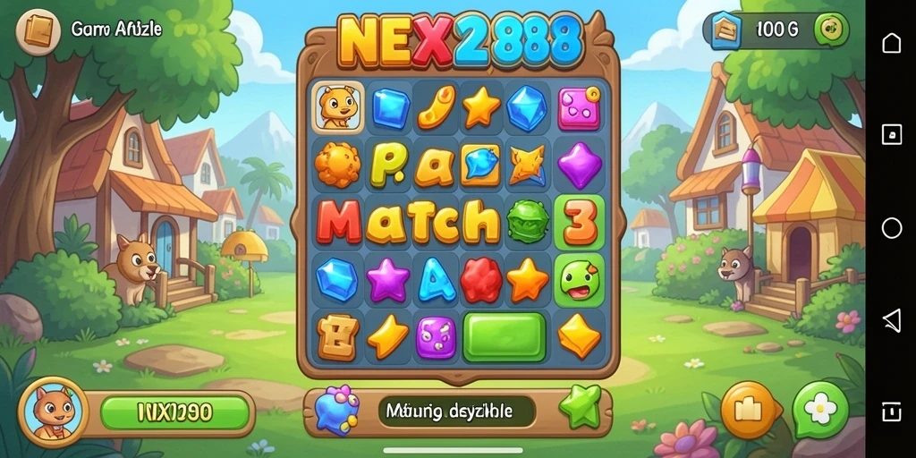 Screenshot gameplay NEX288 menunjukkan keseruan mencocokkan objek.