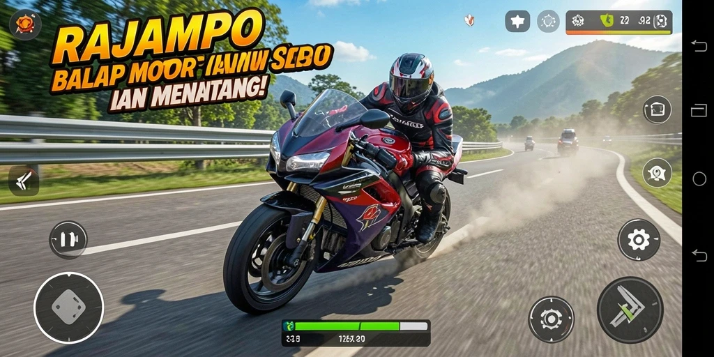 Tampilan menarik dari gameplay RAJAMPO dengan aksi balap motor yang mendebarkan.