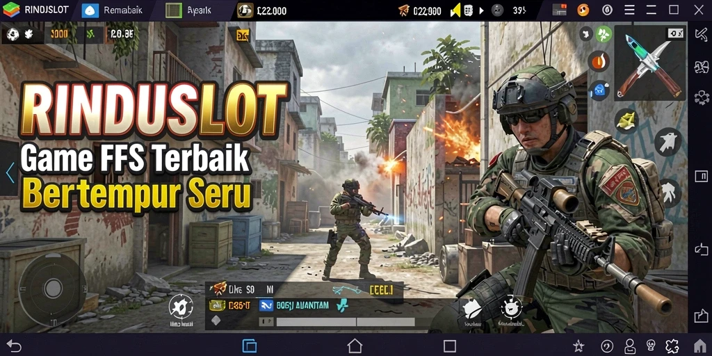 Screenshot gameplay RINDUSLOT menunjukkan aksi menegangkan di medan perang.