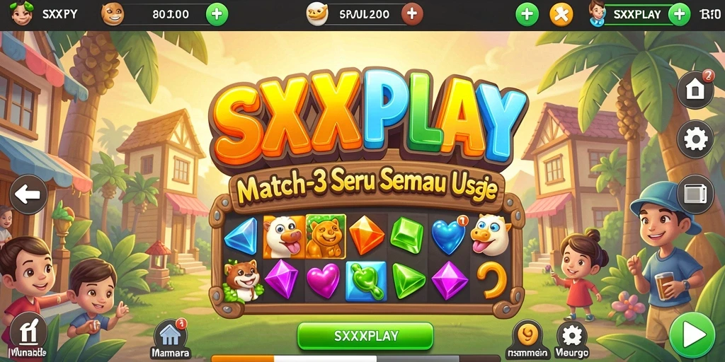 Tampilan gameplay SXXPLAY dengan berbagai item match-3 yang menarik.